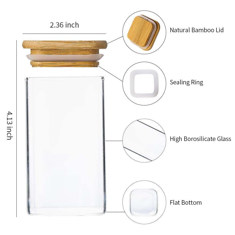 Homtop 16Pcs 9oz Spice Jars Glass Container with 275 Labels, Airtight Seasoning Empty Organizer with Bamboo Lid Set for Pepper, Salt, Sugar