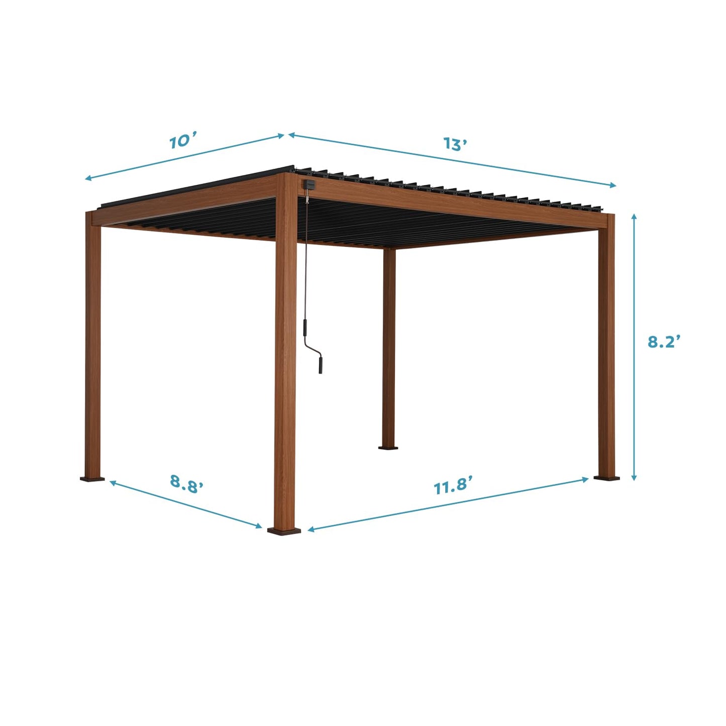 MIRADOR 111S Takasho Louvered Pergola 10x13 Wood Grain Outdoor Aluminum Pergola with Adjustable Rainproof Roof Full Aluminum Frame Ideal for Outdoor Deck Garden Patio Durable, Cherry Oak