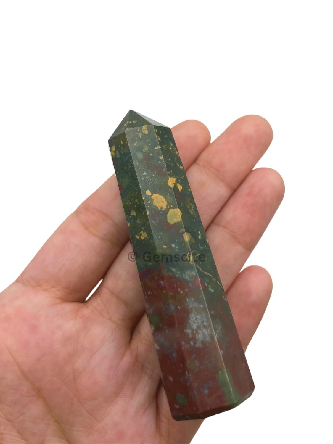WholesaleGemShop 3 Inch (70 mm) Bloodstone Gemstones Obelisk Tower Jumbo Facet Aura Rock Crystal Natural Polished Earth Wand Spirit