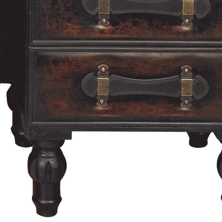 Deco 79 Faux Leather Home Bench Vintage 4 Drawer Entryway Benches with Faux Leather Straps and Studs, Set of 3 Bedroom Benches 37", 16", 16"W, Brown