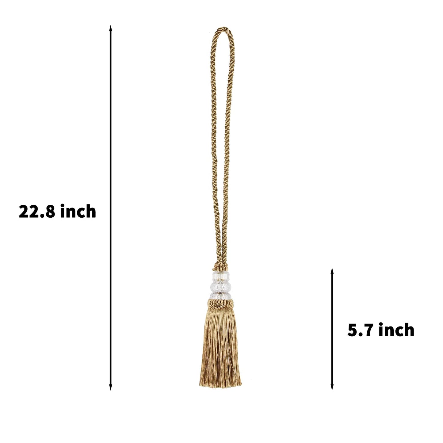 HedongHexi Curtain Tiebacks with Tassel, Outdoor Elegant Decorative Curtain Holdback,Modern Rope Window Curtain Ties Backs for Draperies 2 Pack (2, Gold)