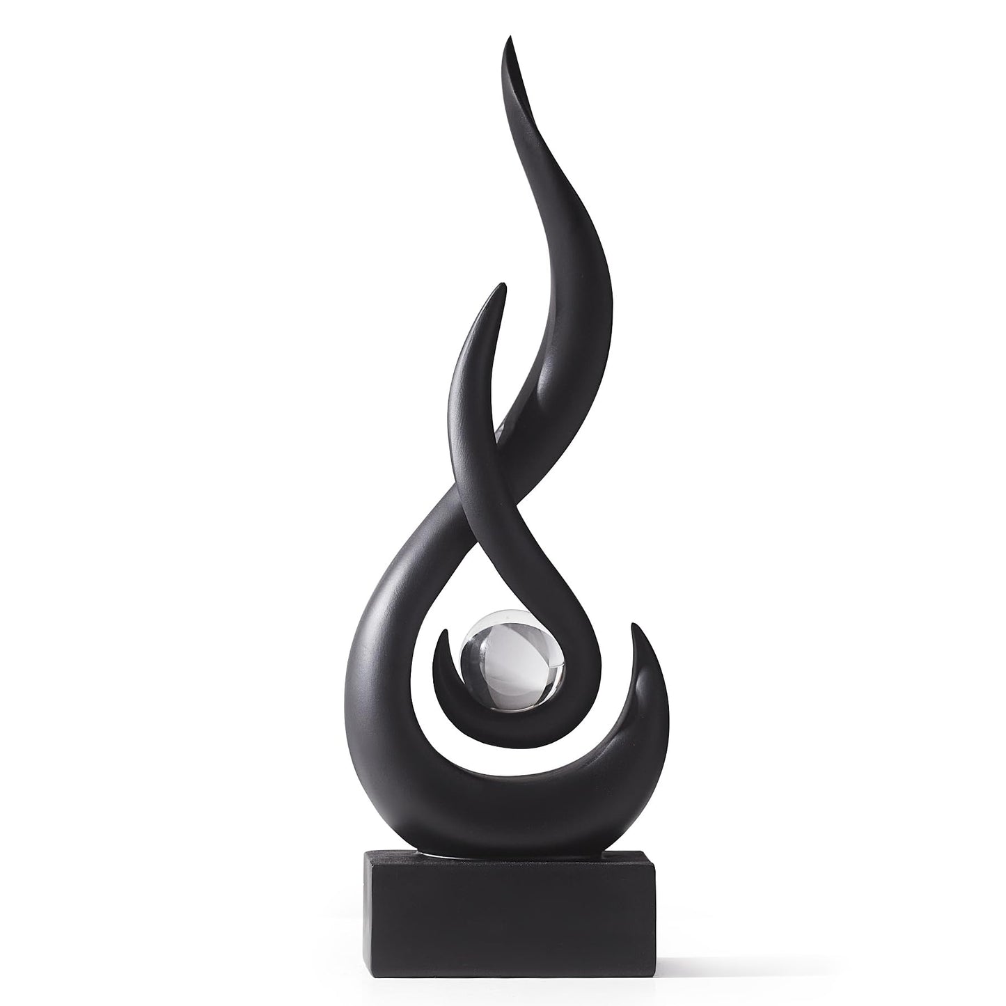 AWNR Modern Black Sculpture Decor: Flame Statue with Glass Ball Resin Abstract Art Figurines Unique Centerpiece for Living Room TV Stand Coffee Table Office Decor