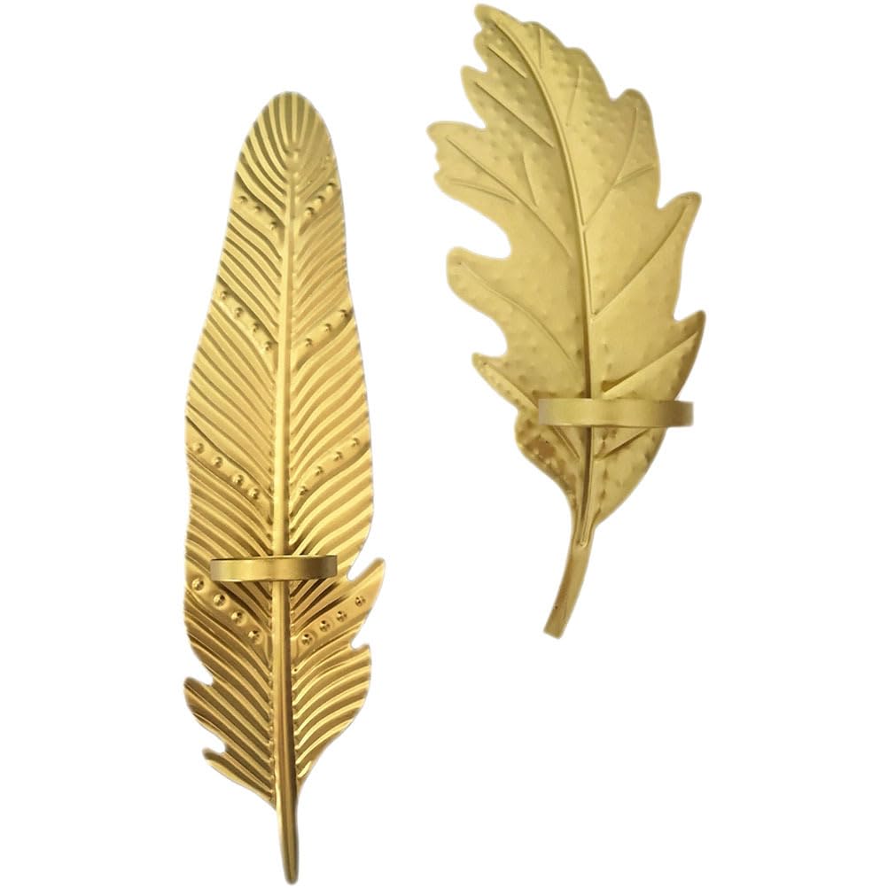 PRETYZOOM Metal Leaf Candle Holder Set of 2 Wall-Mounted Decorative Candlesticks for Home Bedroom Living Room Office Party D Cor 13.93X3.38X1.96In