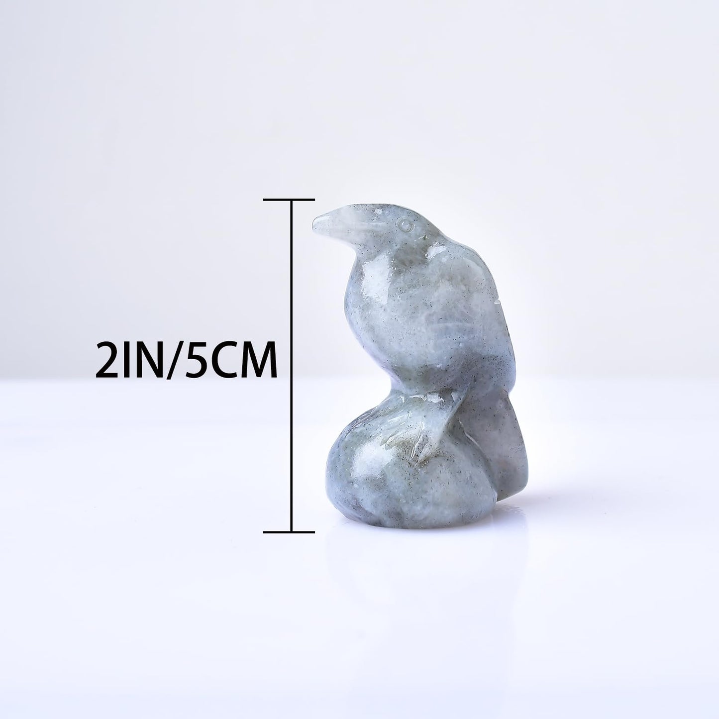 WUYOUSHI Natural Labradorite Crystal Raven Statue 2" Healing Crystal Handmade Sculpture Guardian Pocket Statues Reiki Meditation Office Home Decoration Gift