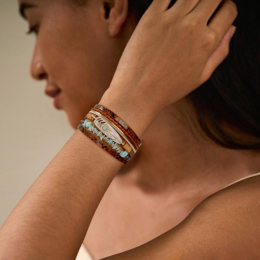 TSdiyART Turquoise Bracelet for Women, Boho Western Bracelet for Turquoise Jewelry, Leather Wrap Multi-Layer Turquoise Bracelet Bangle Jewelry (Brown)