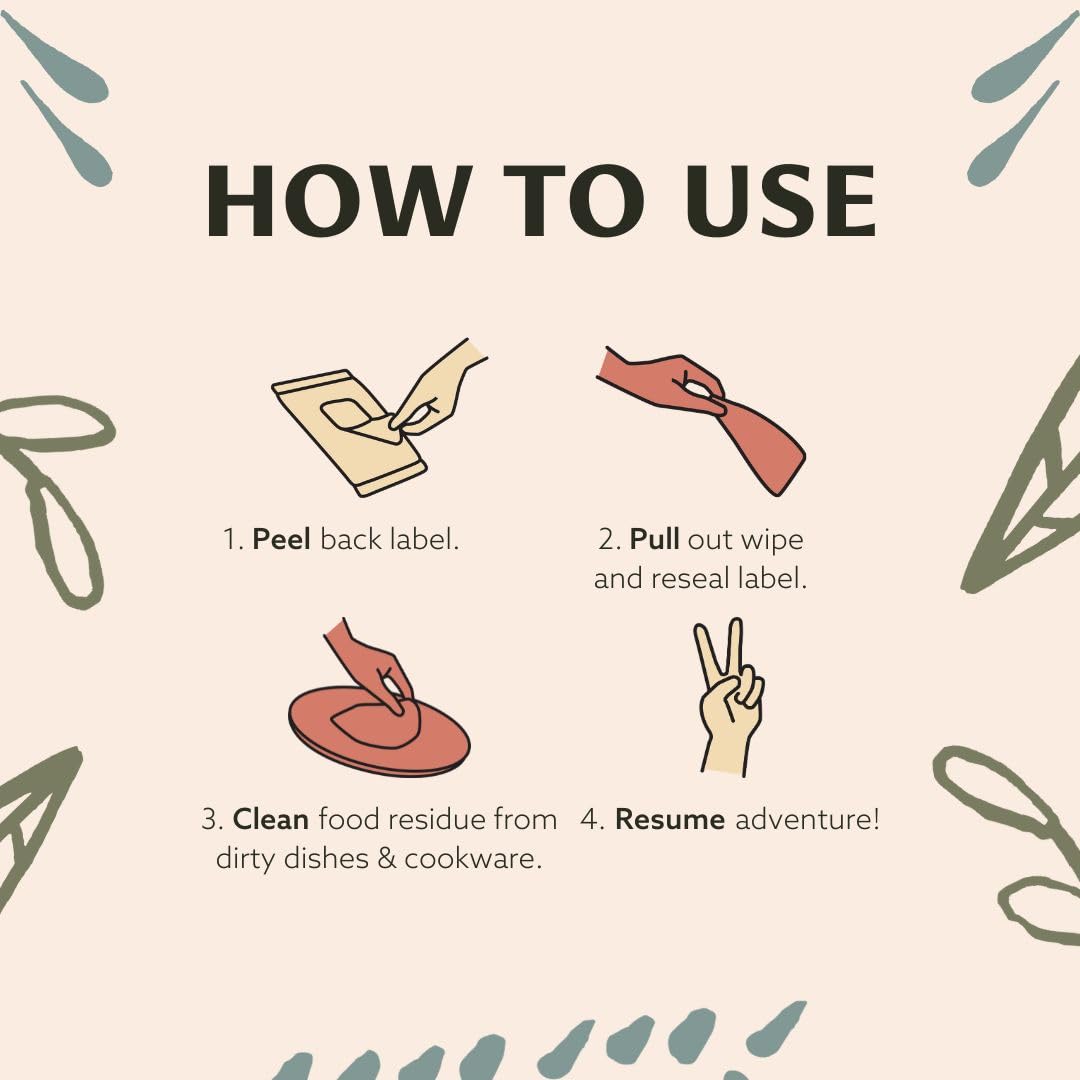 Dish Wipes | 100% Biodegradable Pre-Moistened Food-Safe Camp Kitchen Wipes | A Soap-and-Water Alternative