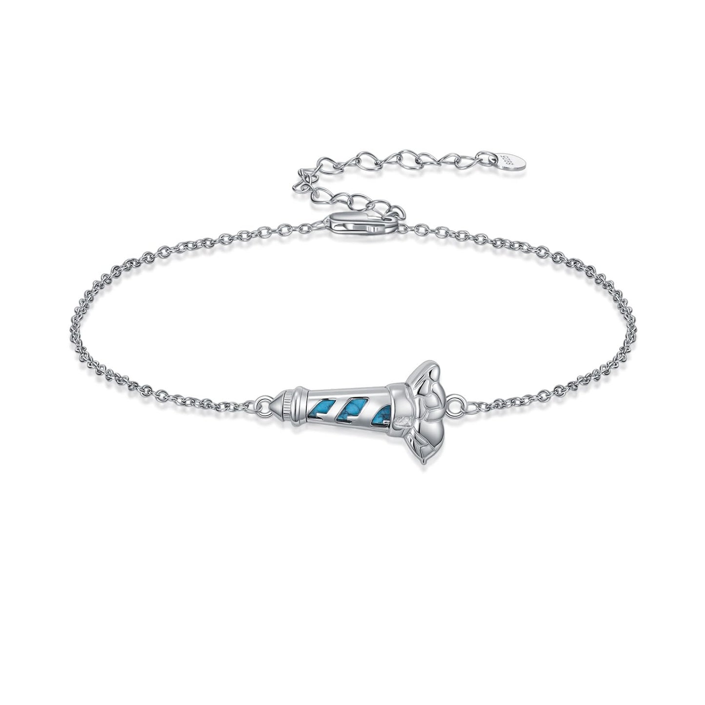 PEIMKO 925 Sterling Silver Turquoise Exquisite Lighthouse Bracelet Boho Style Bracelet Jewelry Gifts for Women Mother