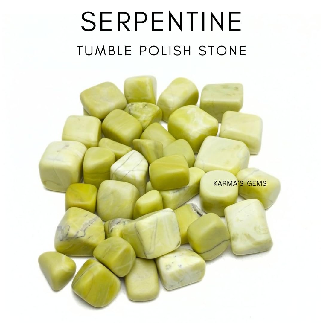 Karma Gems Serpentine Tumbled Stones Natural Crystal Kit for Reiki Healing Crystal Polished, Tumble Stones, Chakra Balancing, Reiki Gift, Home Decor (15-25 MM)