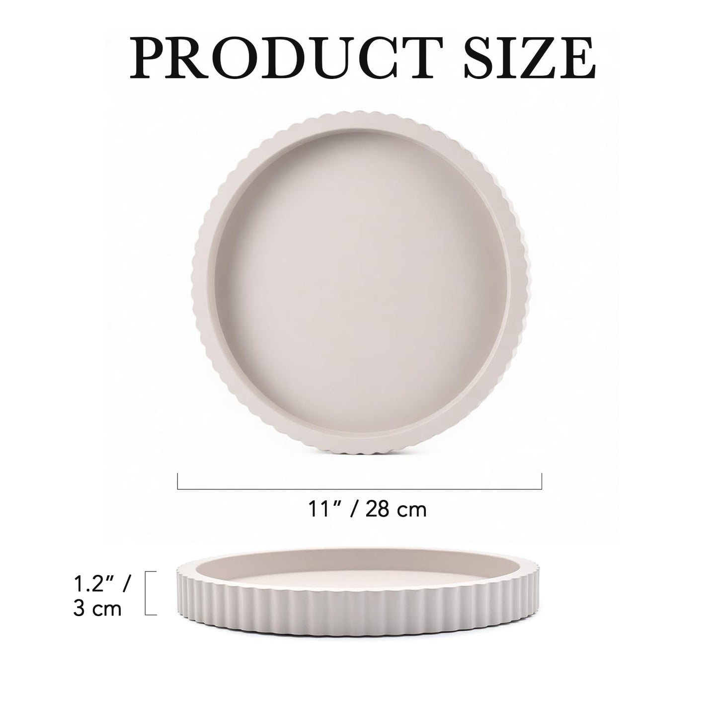 Modern Decorative Tray for Coffee Table, 11" Wooden Gray Beige Round Small Decor Tray for Candle, Perfume, Vanity, Kitchen Island Counter & Table Centerpiece