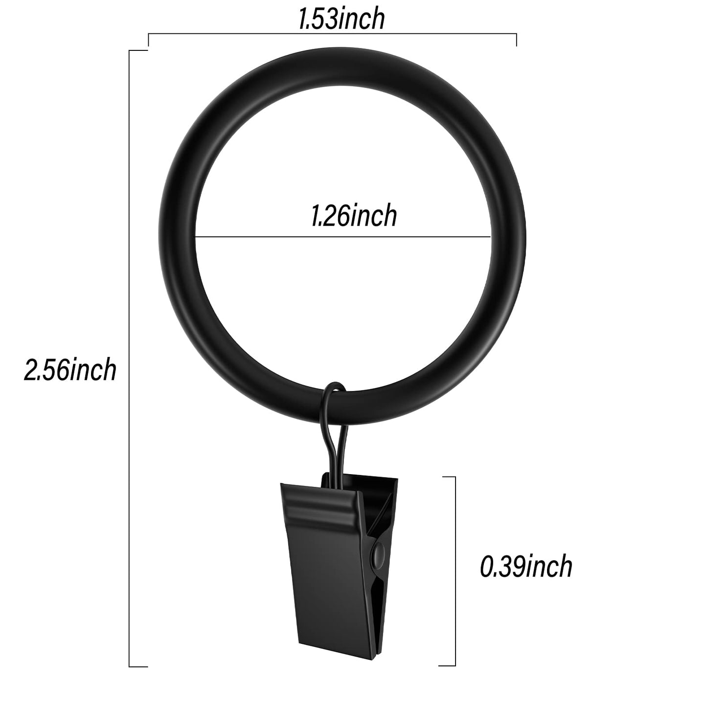 Homyplaza 44 Pack Black Curtain Rings with Clips, Curtain Hooks for Hanging, Heavy Duty Drapery Rings, Polish Rustproof Curtain Clips Hangers for Drapes, 1.26" Interior Diameter, Fits up to 1.14" Rods