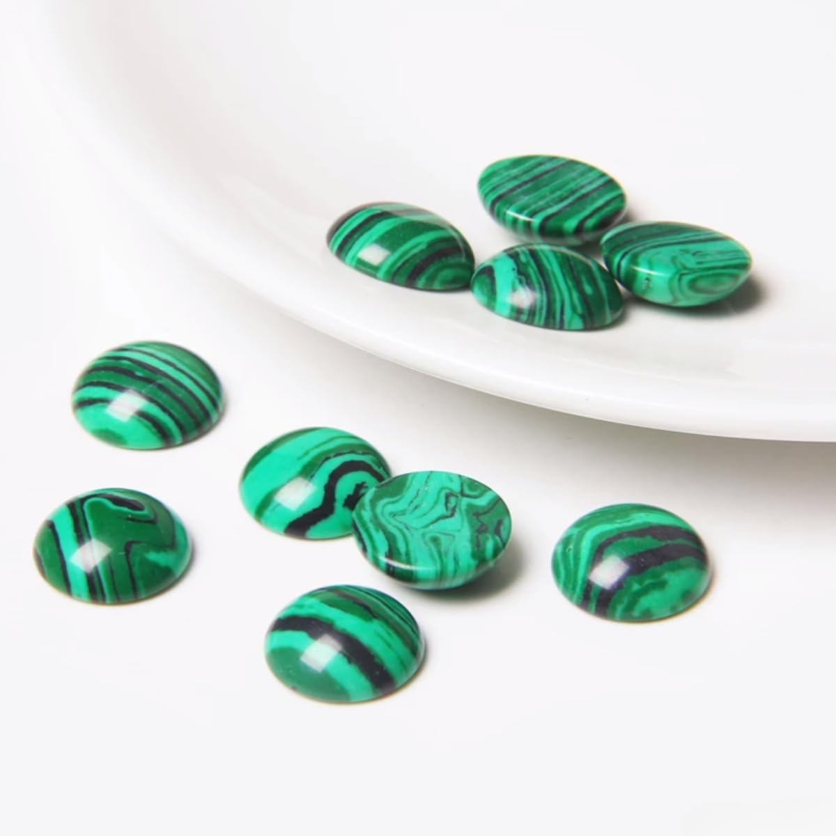 20pcs 12mm Natural Stone No Hole Malachite Semicircle Smooth Cabochons Beads Healing Chakra Crystal Stone Bead for Jewelry Making Rings Earrings Necklace Bracelet DIY Crafts
