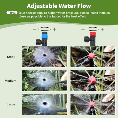230FT Drip Irrigation System for Garden with 40 Nozzles & Emitters, Quick Connect Garden Watering System with 1/2" & 1/4" Tube, Adjustable Sprinklers Kit for Greenhouse, Lawn, Flower Beds, Raised Bed