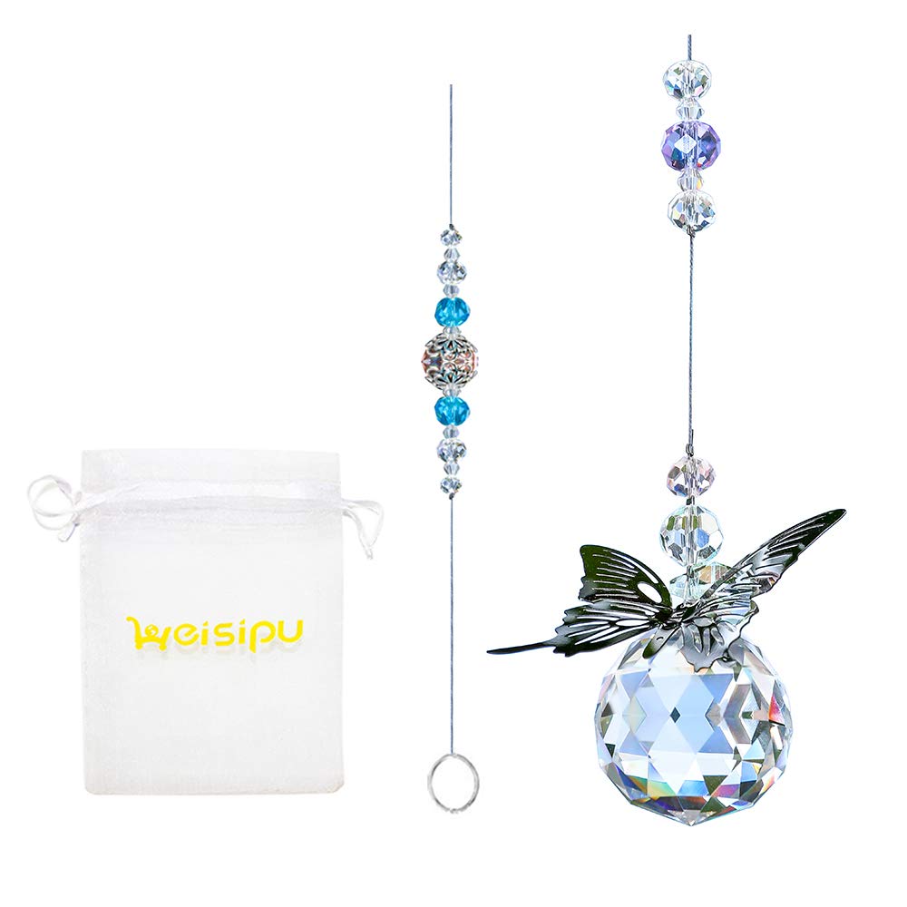 WEISIPU Crystal Hanging Decorations - Hanging Ornament Crystals Butterfly Suncatchers with Clear Crystal Ball for Home, Office, Garden Decoration, Window Decorations Hanging