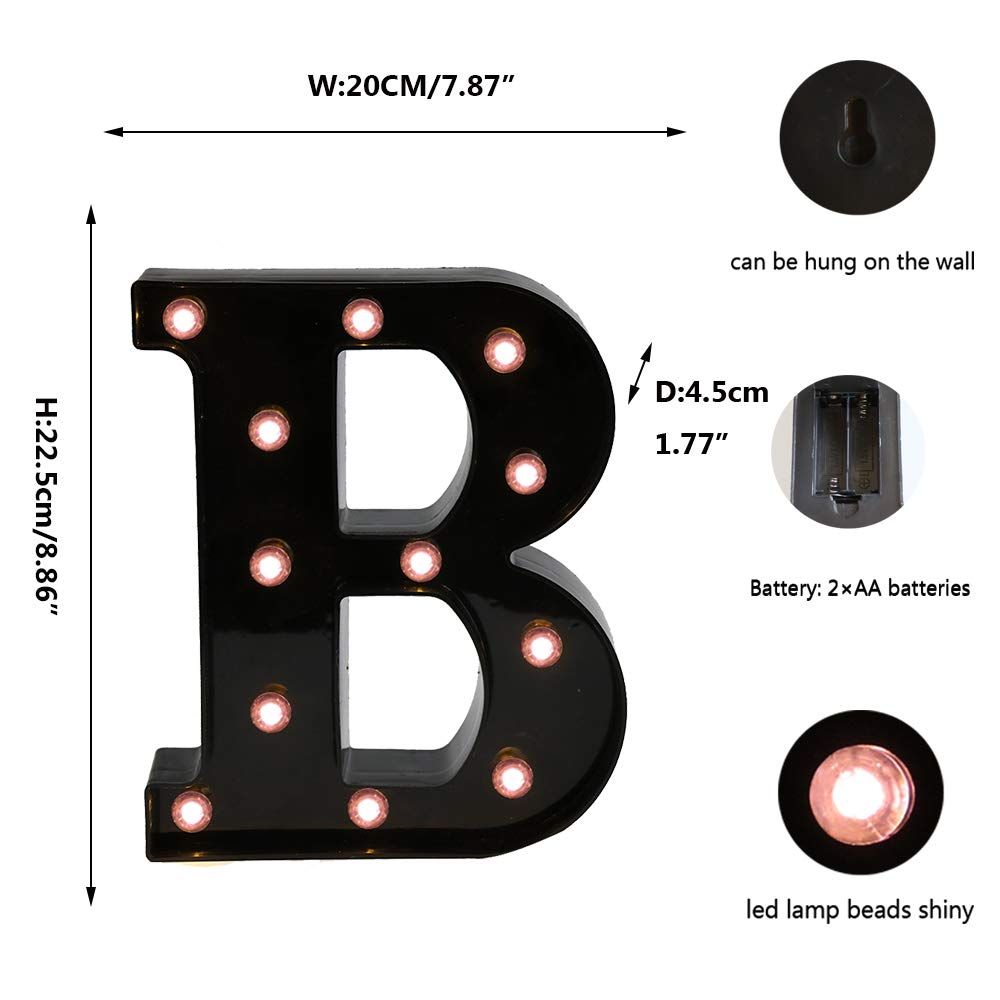 OYCBUZO Light Up Black Alphabet Marquee Letters Sign LED Marquee Number Lights Sign for Night Light Home Bar Christmas Lamp Birthday Party Wedding Decorations B