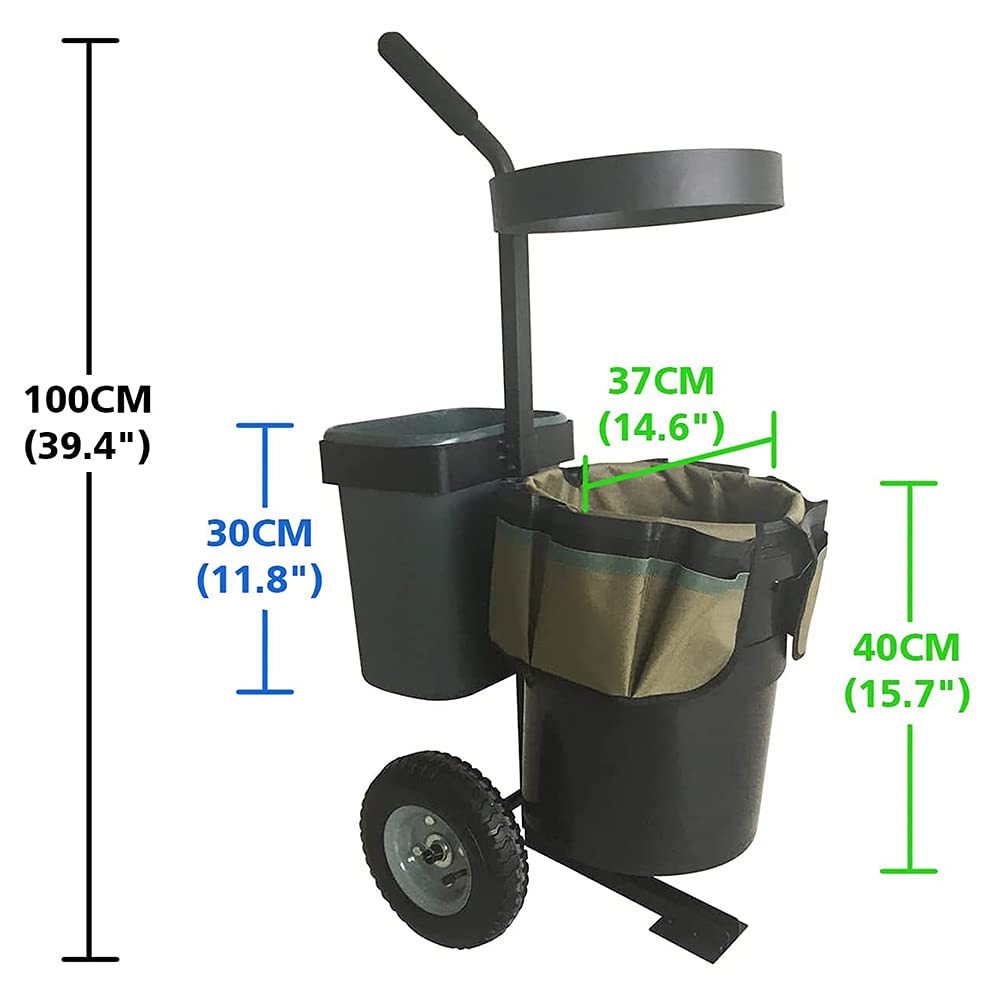 Yeeoy Rolling Garden Cart, Heavy Duty Lawn Yard Tool Cart, Mobile Gardening Cart Outdoor Beach Trolley Bucket Cart with 5 Gallon Bucket Oxford Bag for Tool Organizer