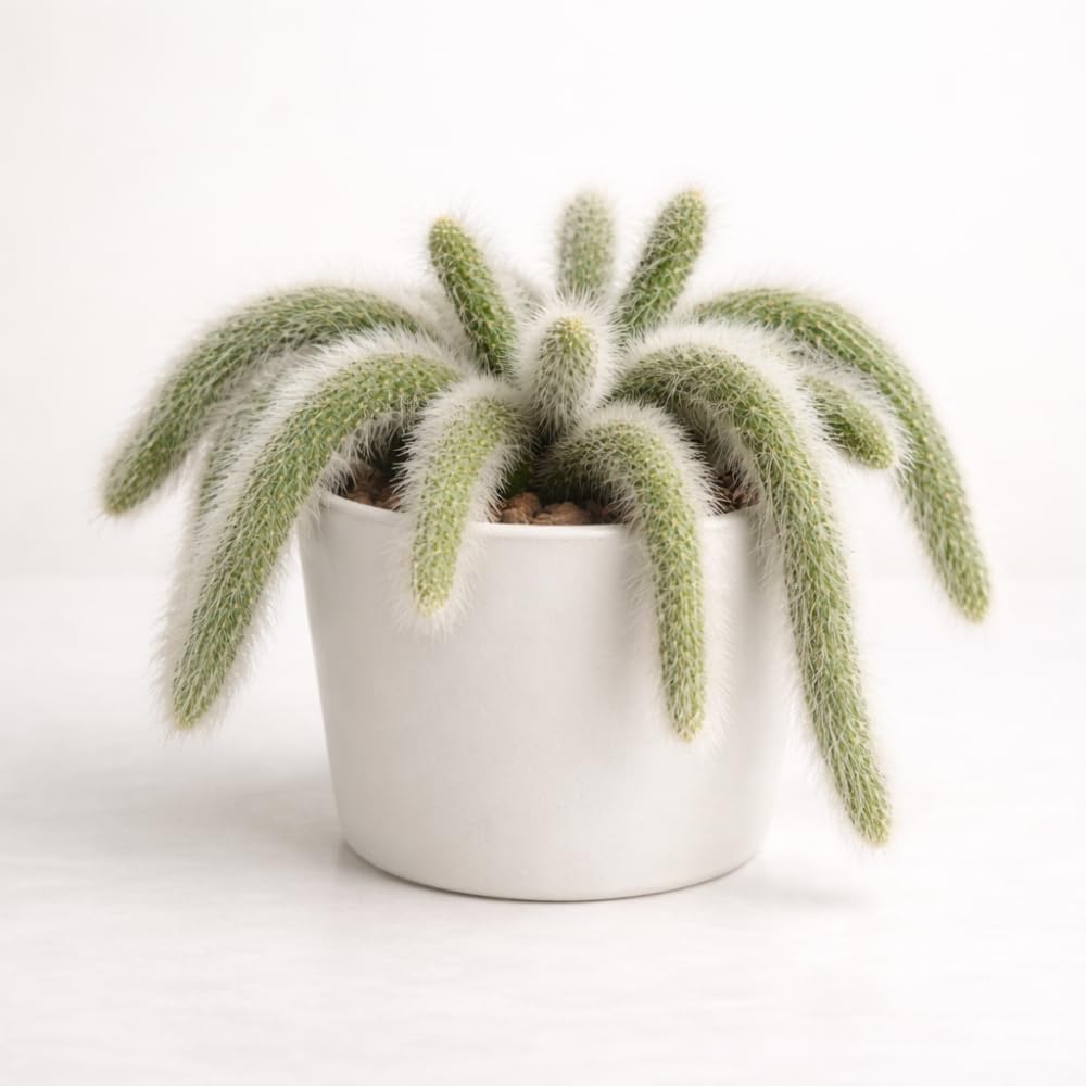Monkey Tail Cactus Live Plant | 7-9 Inch Tall, Rare Live Succulents for Indoor & Outdoor Decoration, Low Maintenance Fuzzy Cactus for Sunny Windows and Spots