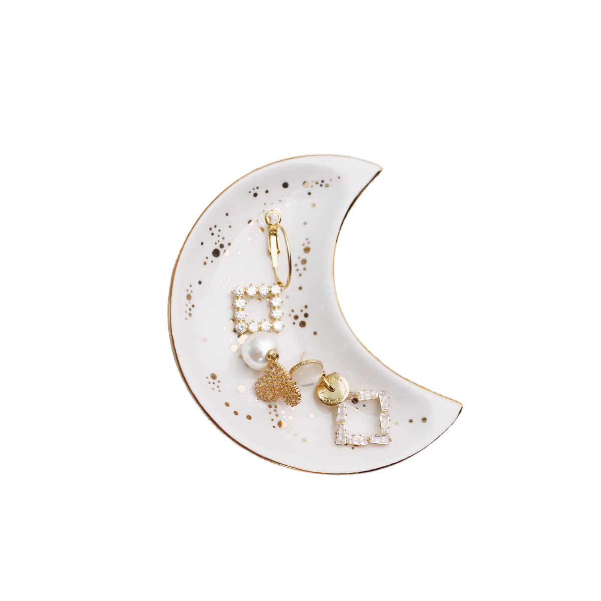 Soddeph Small Moon Ceramic Jewelry Tray, Decorative Trinket Dish, Ring Holder Plate, Modern Accent Tray for Bathroom, Nightstand, Entryway Table, Vanity (1, White)