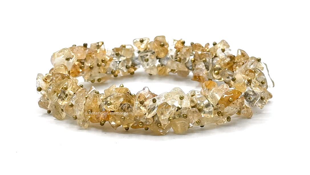 Amazing Gemstone Citrine Crystal Chip Bracelet for Women Men Stone Chakra Bracelets, AAA Grade Stretchable Healing Crystals Pulseras Para Hombres Mujer Stocking Stuffers (1 Piece)