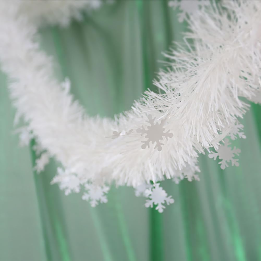 UUYYEO 2 Pcs Christmas Tinsel Garland - White Snowflake Metallic Xmas Winter Wedding Decorations for Christmas Tree