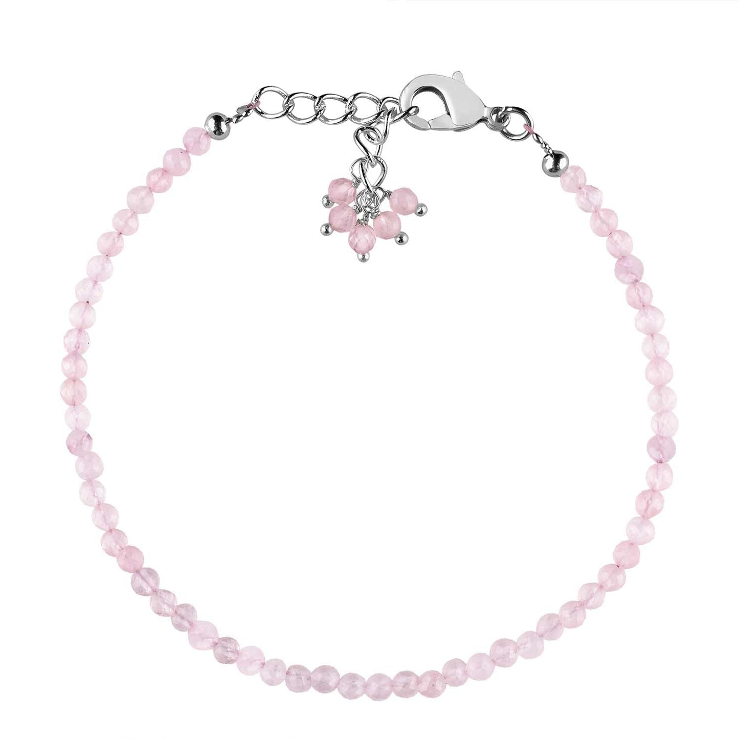 QNAVIC Pink Rose Quartz Micro Round Beads Dainty Bracelet for Women, Birthstone Bracelet jewelry Chakra Healing Crystals, Silver Plated Chain 8 inch Birthday Gift for Her