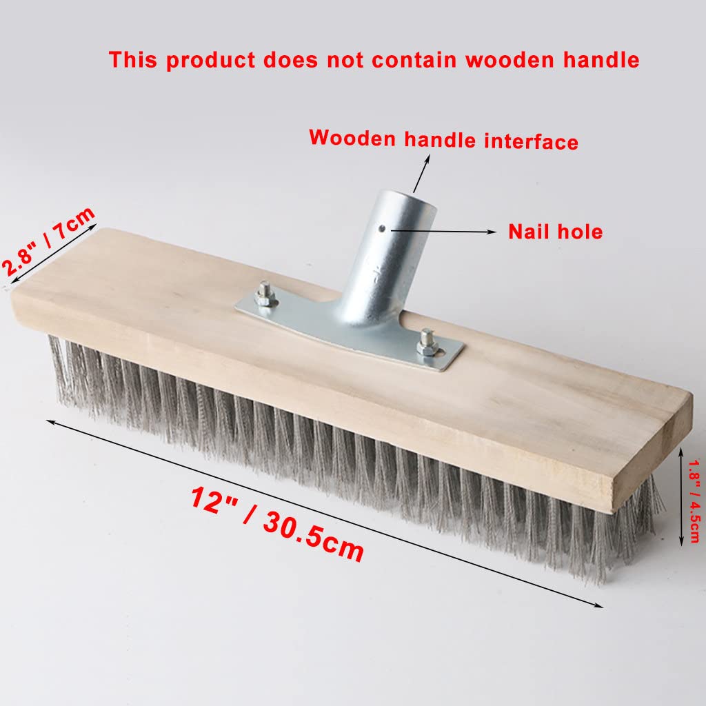 12" Heavy-Duty Rough Surface Floor Brush,Stainless Steel Wire Large Deck Scrub Brush 12" x 2.7” Removes Snow, Dirt & Grime on Drivways, Steps, Patios, Decks, Tile, Cement Without Stick (12")