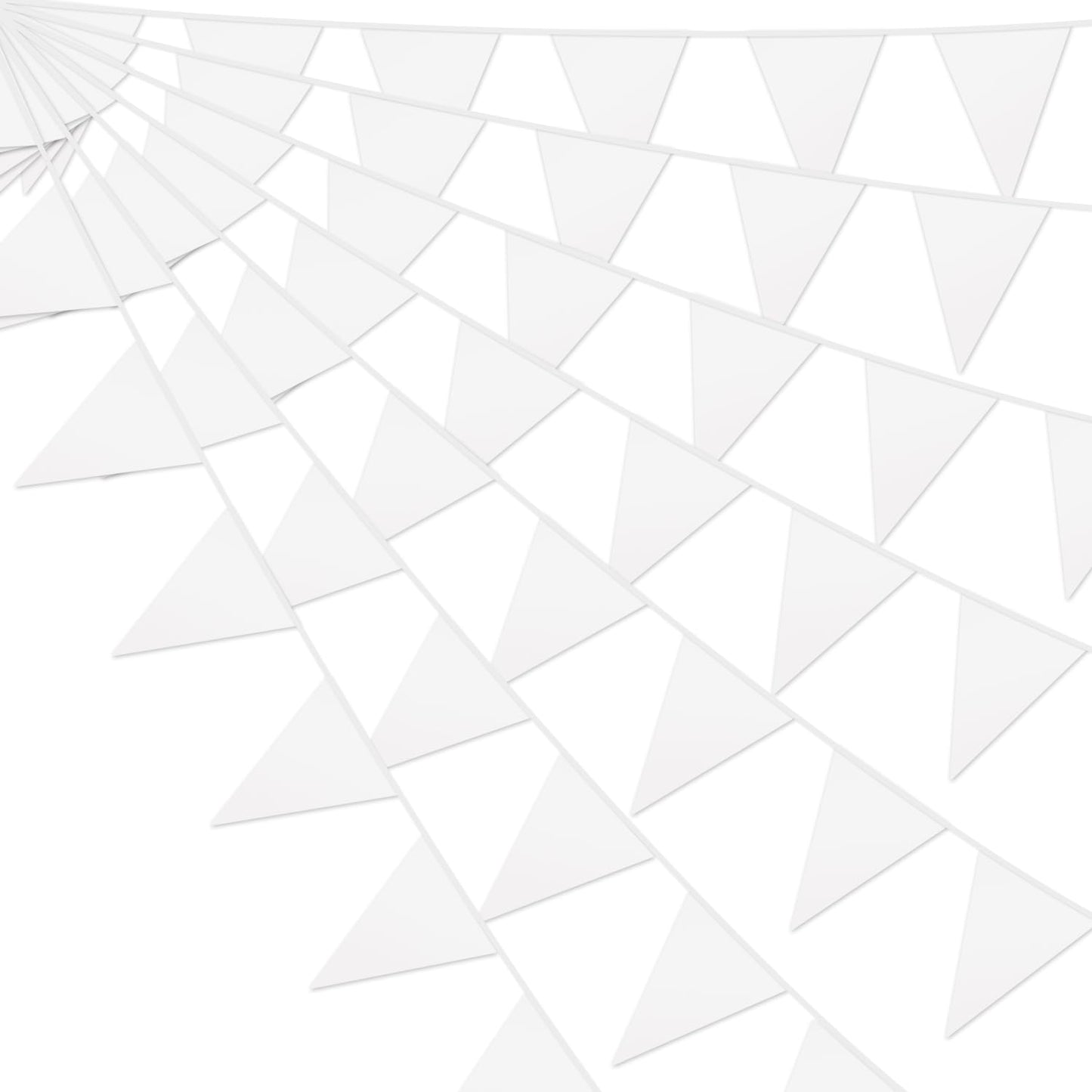 4P White Party Decorations - Metallic Fabric Triangle Pennant Banner Flags - Indoor/Outdoor Bunting Garland for Birthday, Wedding, Graduation & Theme Parties