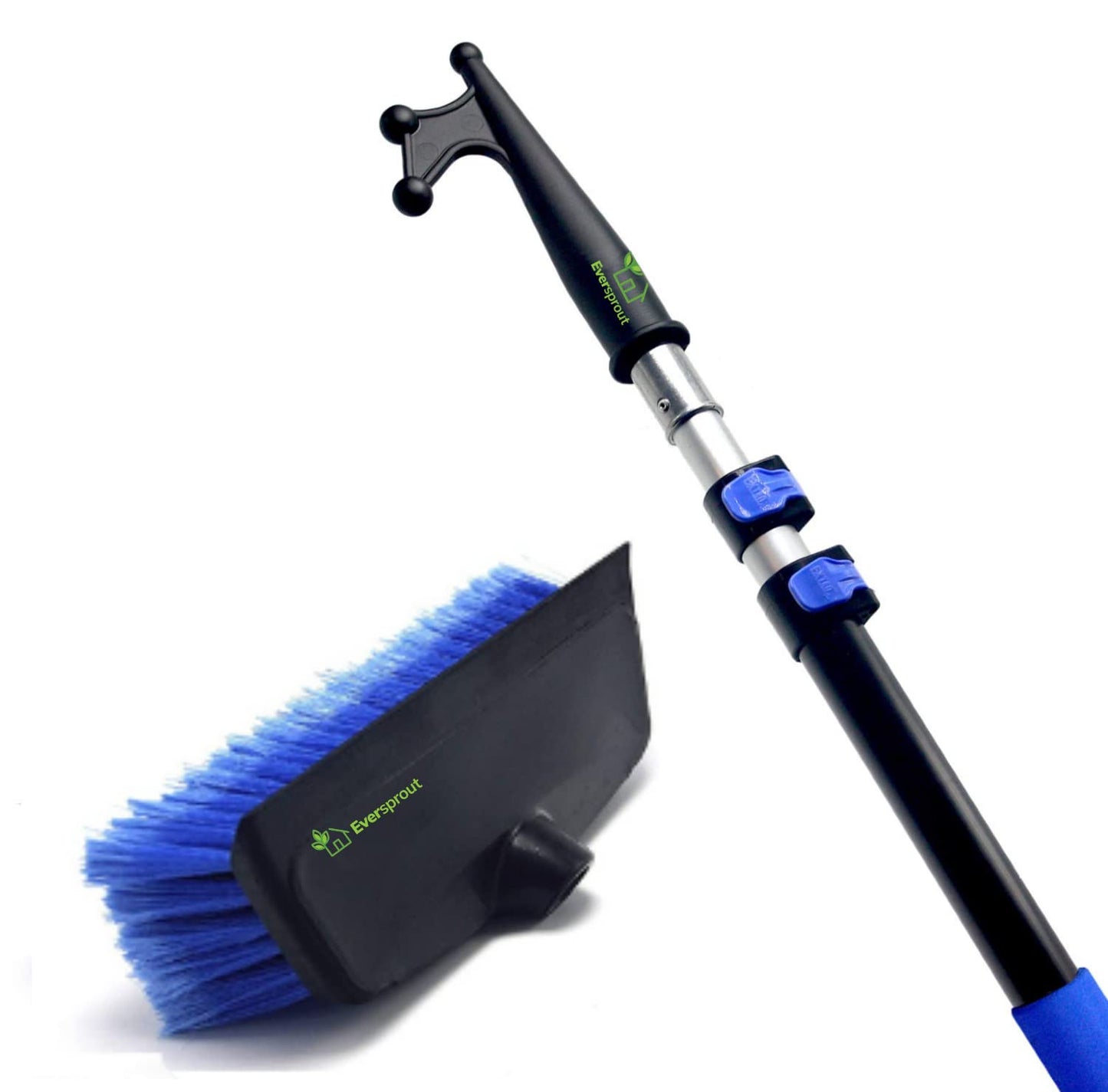 EVERSPROUT 5-to-12 Foot Boat Hook & Scrub Brush Kit (15-20 Foot Reach) | Soft-Bristle Deck Brush with Built-In Bumper Prevents Scratching | Durable Lightweight 3-Stage Extension Pole | Floating Design