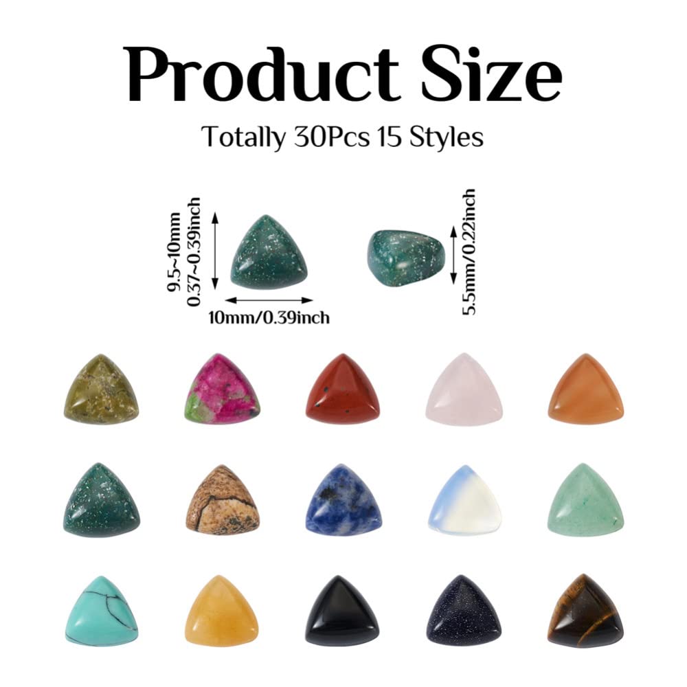 Fashewelry 30pcs Triangle Gemstone Cabochons Small Flatback Natural & Synthetic Mixed Stone Dome Cabs 10x10x5.5mm for Blank Bezel, Wire Wrapping Jewelry Making