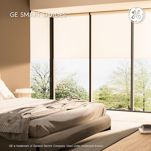 GE Smart Shades, Rechargeable Battery Roller Shade with Remote Control, Translucent White Fabric, White Hardware, 24-in Wide, 1 Count