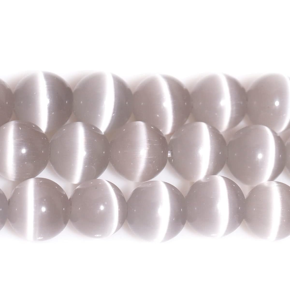 HAAMIIQII 8mm Silver Gray Cat Eye Glass Round Crystal Stone Loose Gemstone Beads for Jewelry Making Bracelets Necklaces Earrings Crafts (45-50pcs)