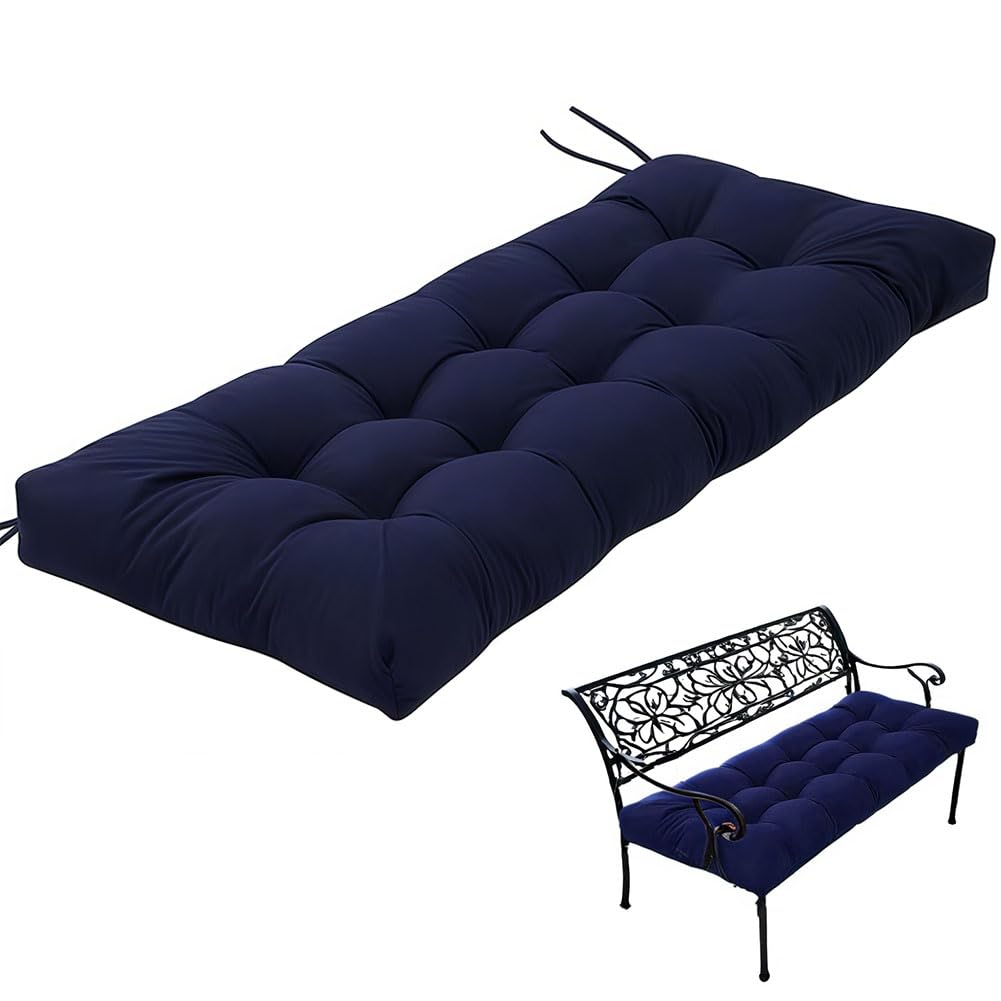 Gfgift Indoor/Outdoor Bench Cushion Cotton Garden Furniture Loveseat Cushion, Patio Wicker Seat Cushions for Lounger Garden Furniture Patio Lounger Bench (Navy Blue, 47.2 * 19.6in)