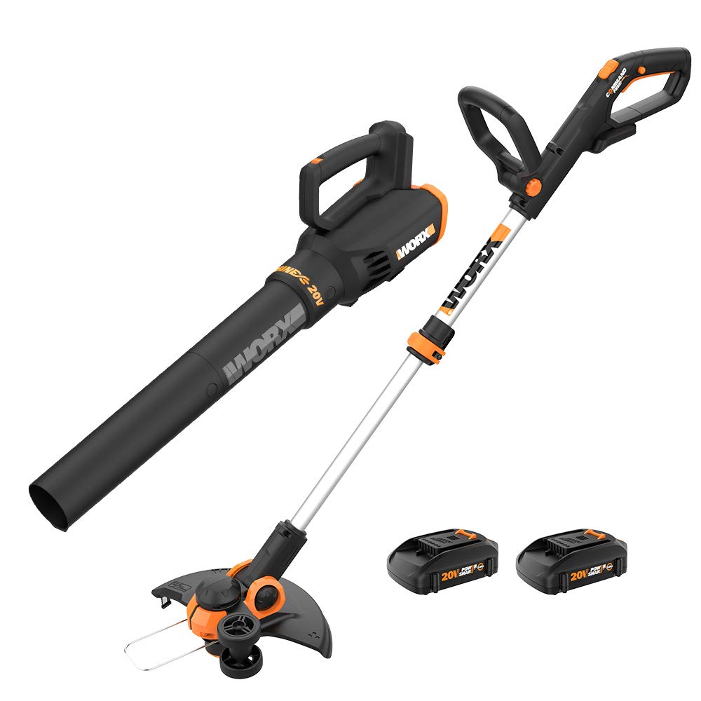WORX 20V 12'' Cordless String Trimmer & 360 CFM Leaf Blower Combo, 2 Batteries & Charger Included, WG928