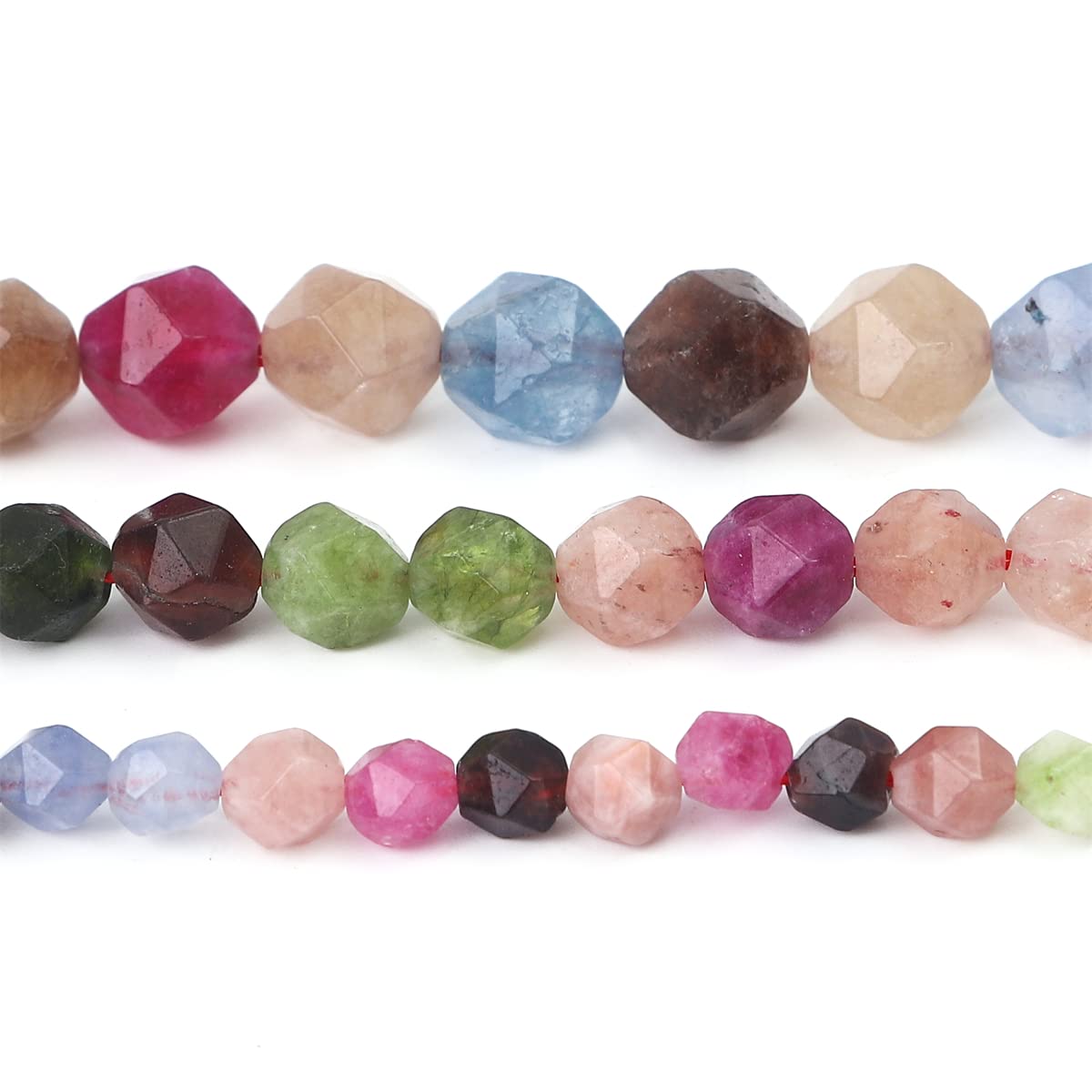 BEADIA Faceted Natural Tourmaline Agate Stone Round Beads 6mm 36cm/Strand for Jewelry Making