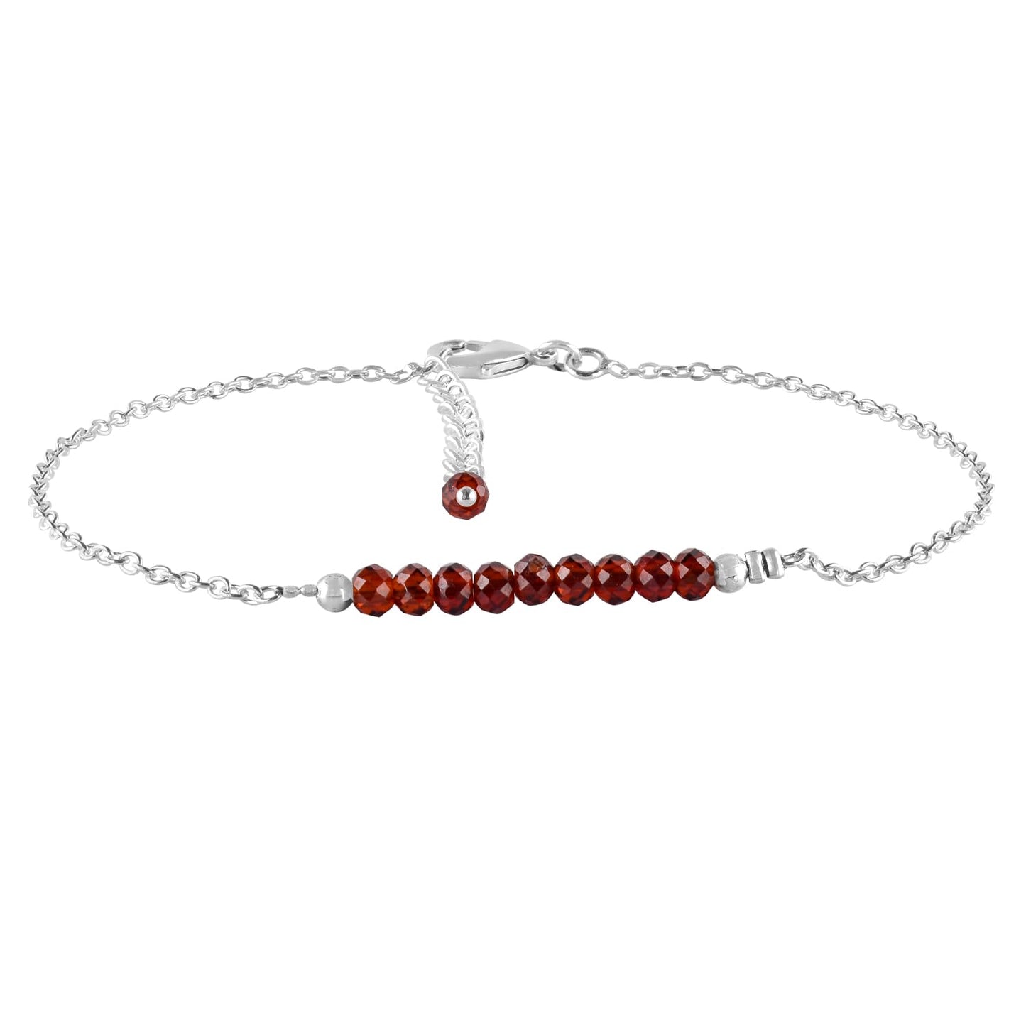 YANARA Garnet Ankle Bracelets for Women, Natural January Birthstone, Red Beads, Boho Chakra Healing Crystals, Dainty Anklet 9"+1.25" inch Silver Plated Adjustable Chain, Valentines Day Gifts For Women