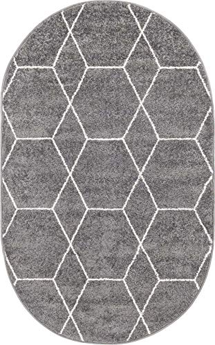 Unique Loom Trellis Frieze Collection Area Rug - Geometric (3' x 5' Oval, Dark Gray/ Ivory)