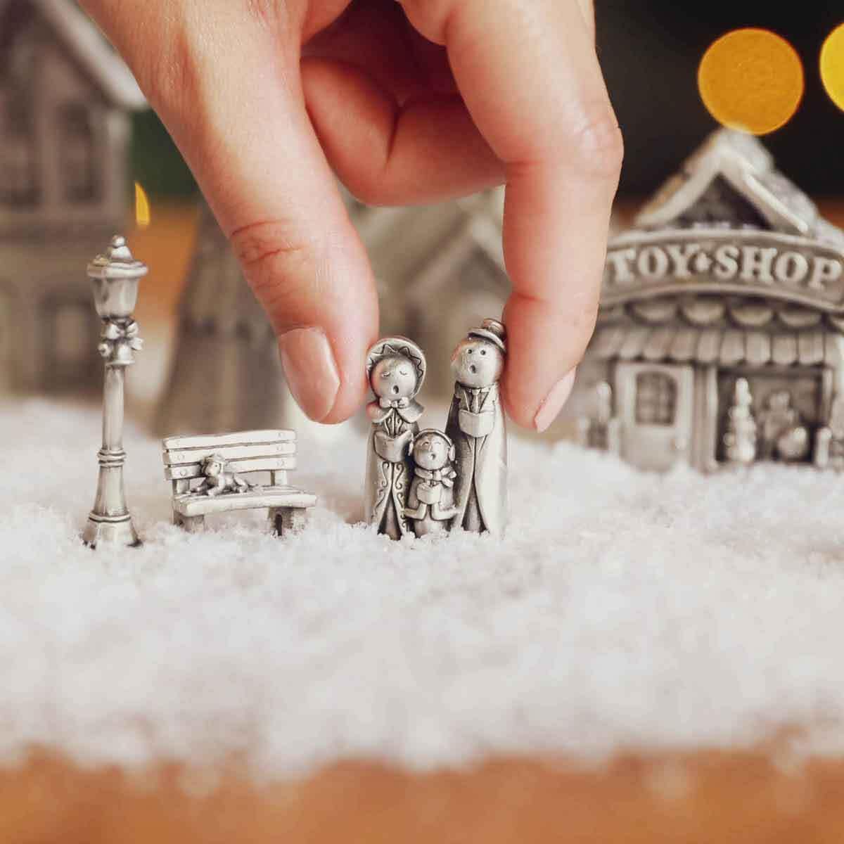 LISA LEONARD DESIGNS Pewter Carolers Christmas Village Collection Christmas Miniature, Festive Village Set Decorations Christian Gift Nativity Scene Add-On for Home