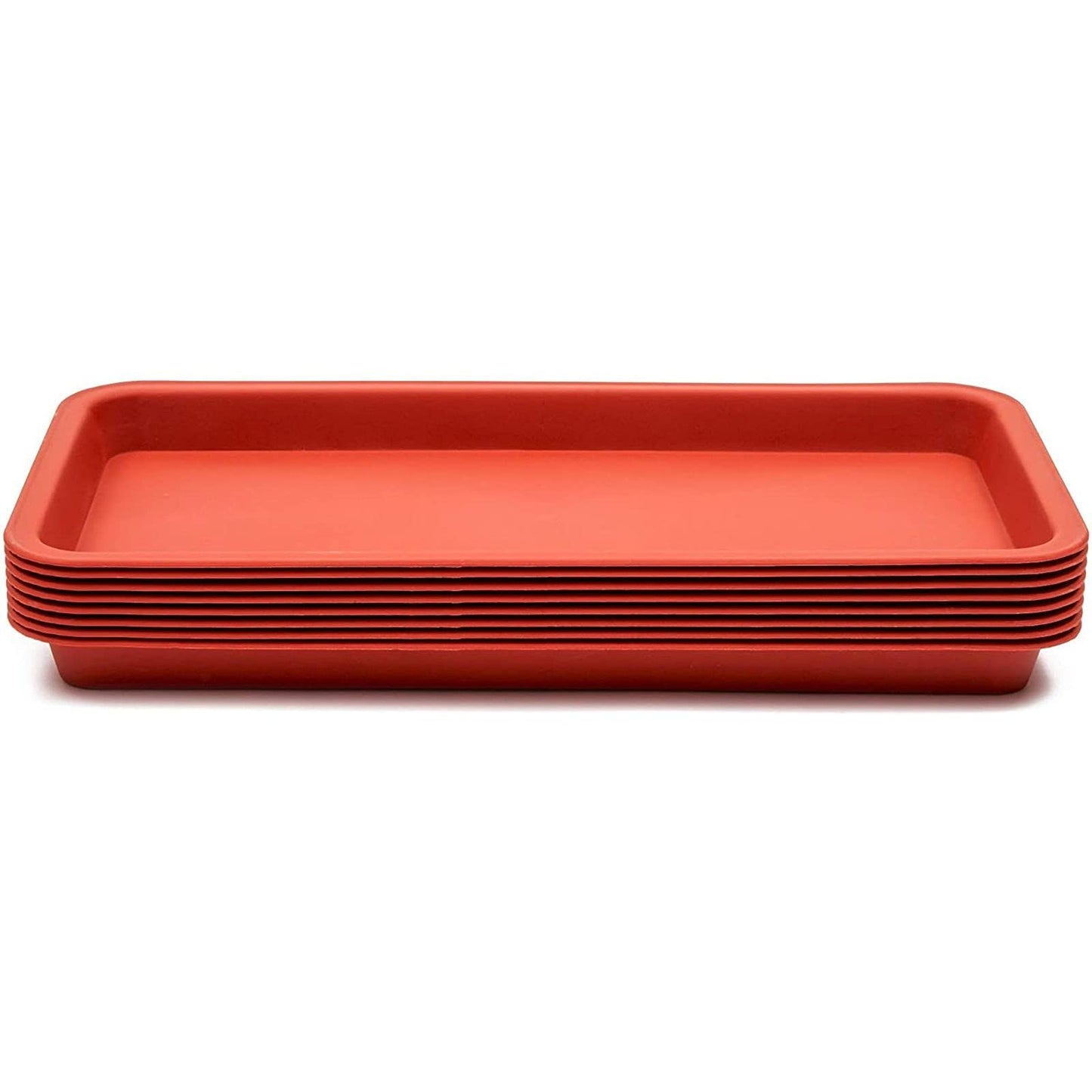 Juvale Rectangular Plastic Plant Tray - Plant Water Tray for Indoors & Outdoors - Built-in Drainage & Drip Catcher - Saucer for Seedlings & Small Pots - 8-Pack, Terracotta Red, 6.5 x 12 in