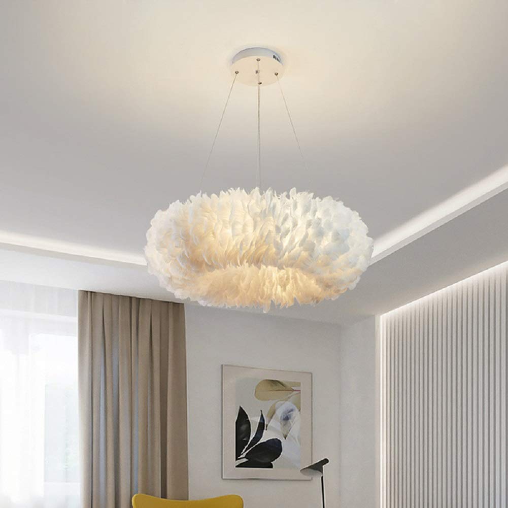 XINDAR White Nordic Feather Chandelier Modern Ceiling Pendant Light Fixture 8 Lights 31.5" Wide Bedroom Girls Room Chandelier Lighting Unique Ring Shaped Hanging Lamp