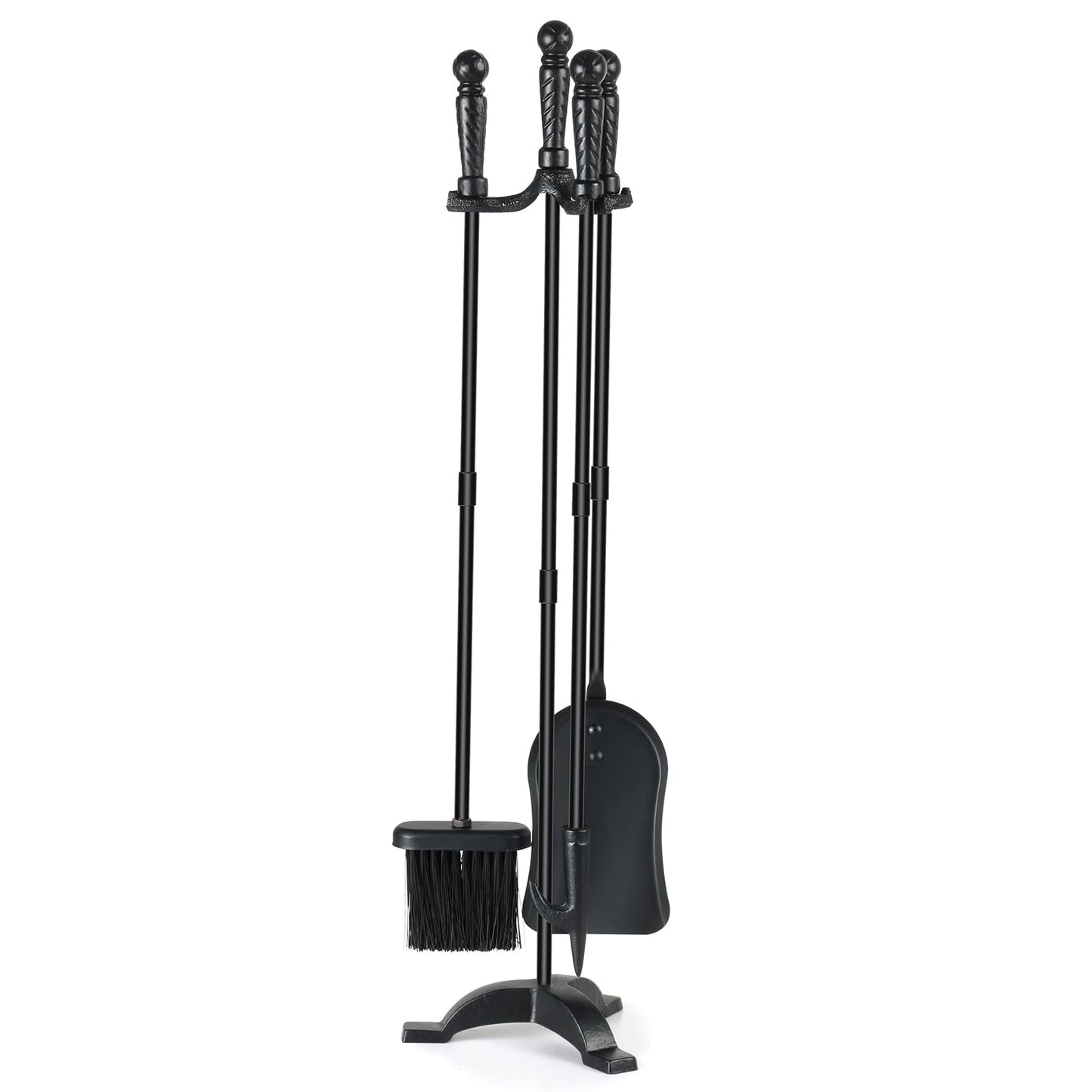 MAT 7-BANQUET Fireplace Tool Sets with Stand Cast Iron Fire Tools Fireplace Accessories Wood Burning with Poker Shovel Brush Wood Stove Tools Black