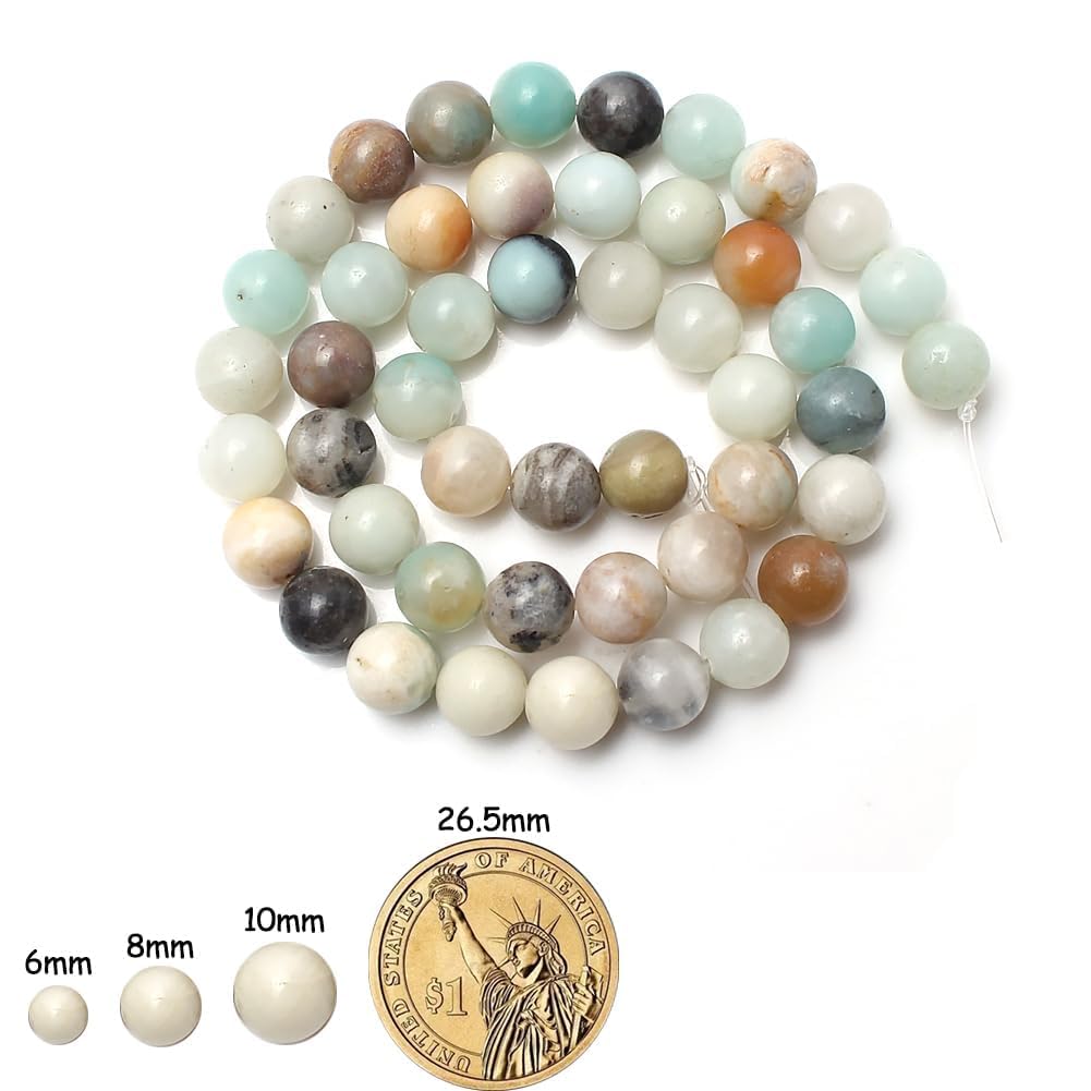Yochus 60pcs Polish Amazonite Beads，6mm Healing Power Natural Stone Round Loose Gemstone Beads for Jewelry Making Earring Necklace DIY Crafts