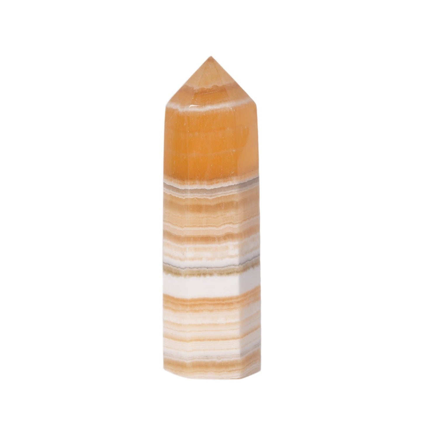 Large Banded Calcite Gemstone Crystal Hexagonal Pointed Tower Reiki Chakra Faceted Prism Wand Stone Home Decor