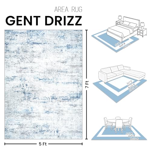 Area Rug Living Room Rugs: 5x7 Large Soft Indoor Carpet Modern Abstract Rug with Non Slip Rubber Backing for Under Dining Table Nursery Home Office Bedroom White Gray Blue