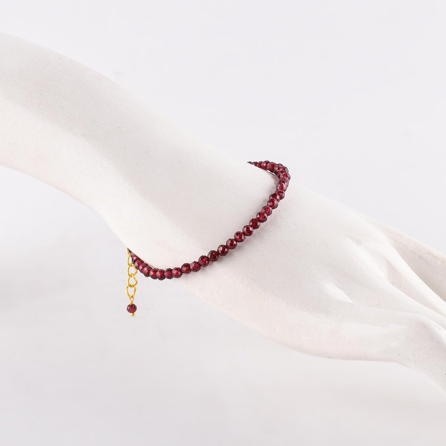 Natural Red Garnet Gemstone Micro Beads Dainty Bracelet Jewelry for Women, January Birthstone, Chakra Energy Crystals, 14k Gold Plated Chain 8 inch Adjustable