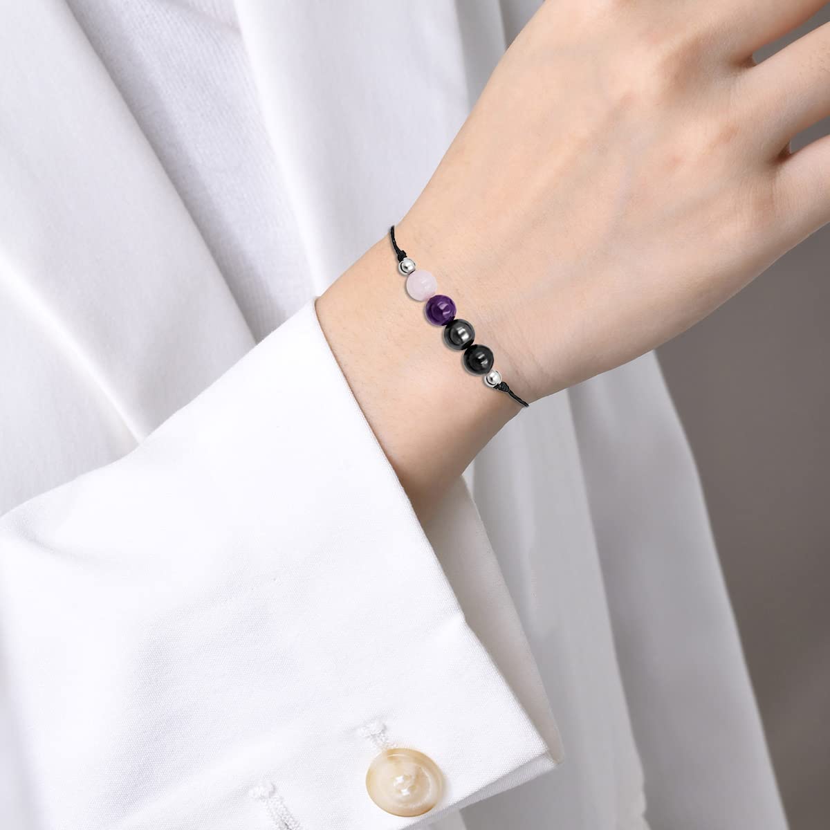 Crystal Bracelet for Women Men Spiritual Crystals and Healing Stones Bracelets Natural Healing Crystal Beads Bracelet Amethyst Gem Bracelet for Anxiety Relief Healing Crystals Jewelry (Empath Protection)
