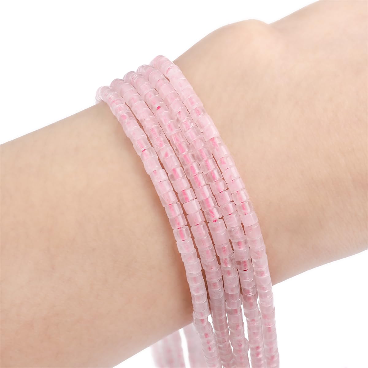 BEADIA Natural Rose Quartz Spacer Beads Caps Flat Round Loose Beads for Beading Jewelry Making 3mmx2mm 38cm