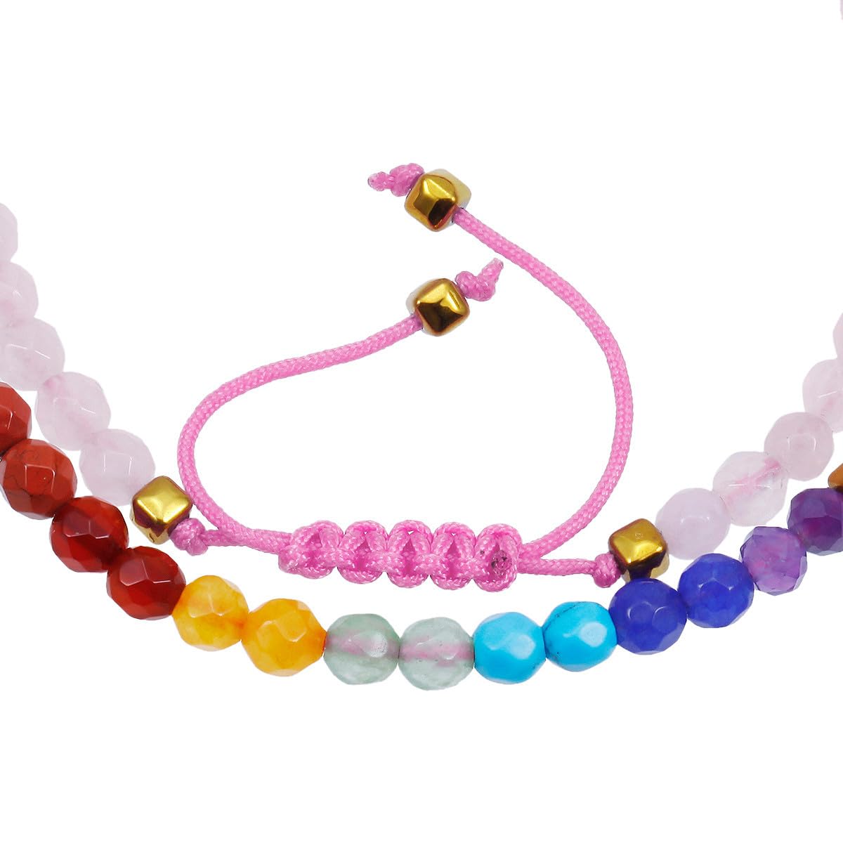 TUMBEELLUWA Beads Bracelets Faceted Stone 7 Chakra 4mm Healing Crystal Bracelet Adjustable Handmade Jewelry for Women,Rose Quartz
