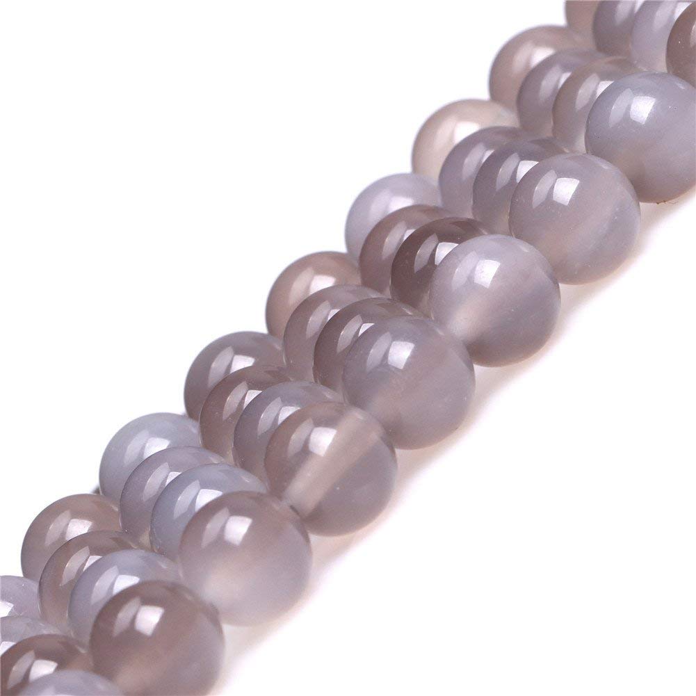 8mm Natural Gray Agate Beads Round Gemstone Loose Beads for Jewelry Making (46-48pcs/strand)