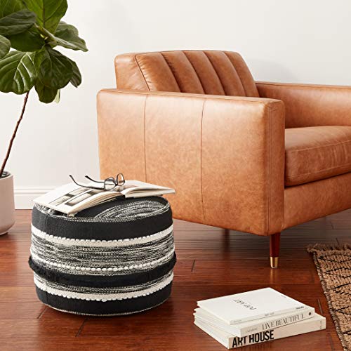 LR Home White Ottoman Pouf, 18"X18", Black/Natural -
