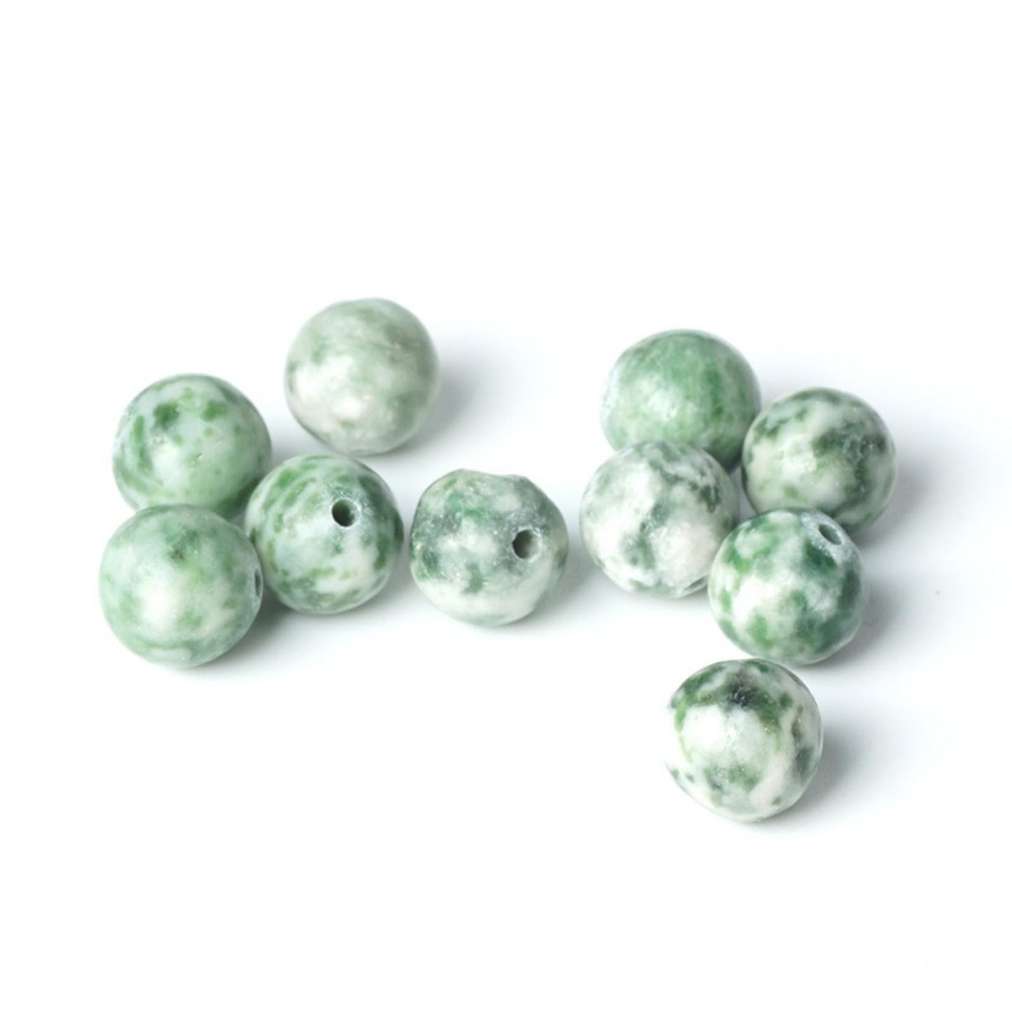 100Pcs Natural Stone 6mm Green Spot Stone Round Loose Gemstone Energy Healing Beads Hole Size 1mm DIY Smooth Beads for Bracelet Necklace Earrings Jewelry Making