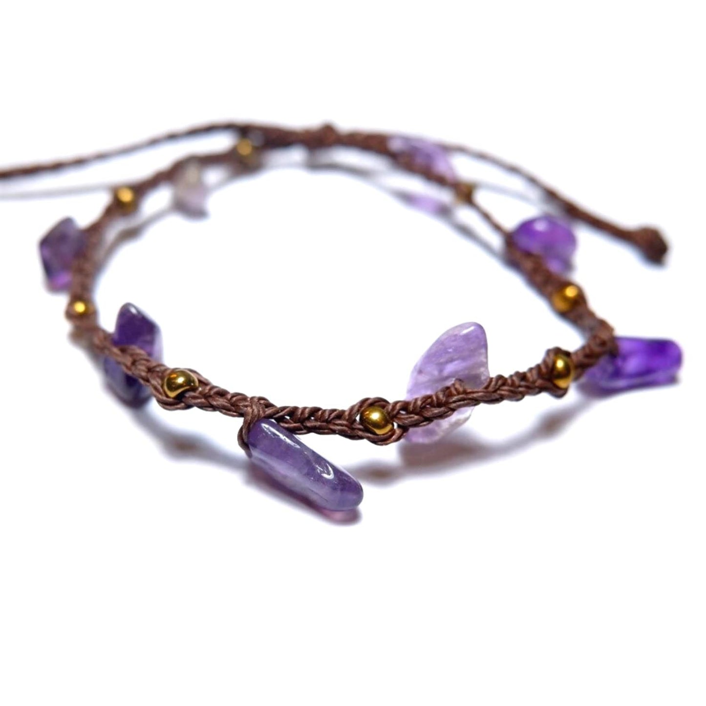 PusSoul Handmade Amethyst Small Crystal Bracelet (6.5-7.5'') - Adjustable & Plus Size, Natural Healing Crystal Chips, Waterproof, Chakra Beaded - Unusual Jewelry for Women, Girl & Friendship from